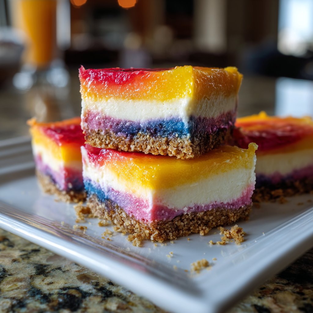 No-Bake Rainbow Cheesecake Bars
